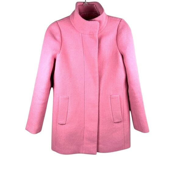 J.Crew Mercantile Wool Blend Pink Coat Size 0 | Funnel Neck Zip Front - Picture 1 of 10